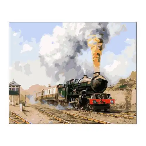 复古蒸汽机车diy自绘火车数字油画风景大幅油彩填色diy