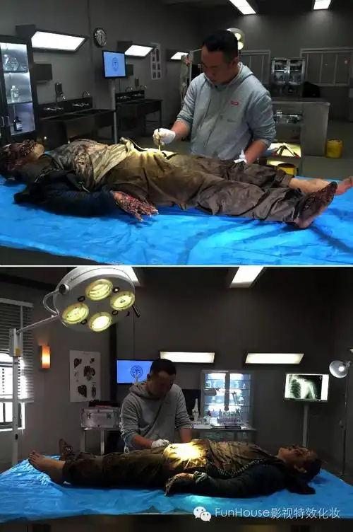 《法医秦明》特效化妆浮尸拍摄现场给尸体额头化伤口妆