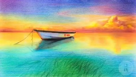 画风景彩色彩铅山顶风车风景简笔画彩色画法步骤教程彩色风景简笔画图