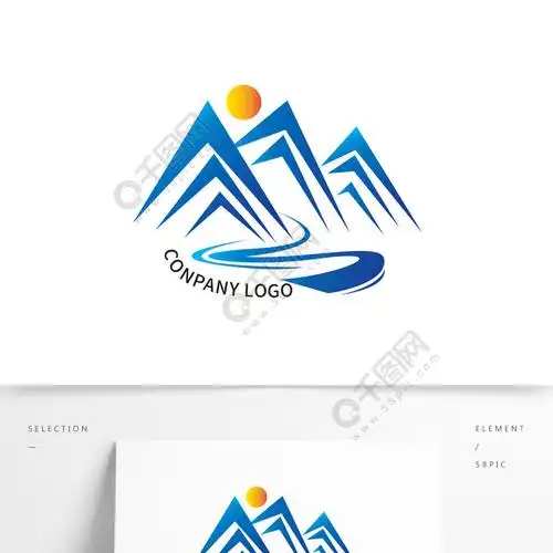 蓝色山峰标志设计矢量素材