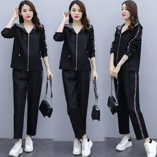 休闲时尚牛仔套装女装2022年新款春秋时髦洋气减龄潮流运动两件套