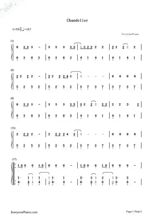 chandelier-sia双手简谱预览1