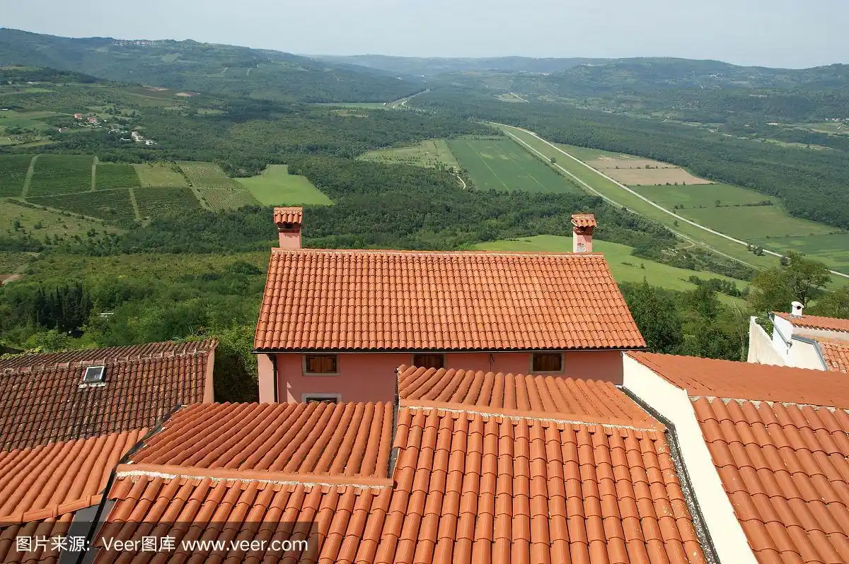 红屋顶的房子和山谷.motovun,克罗地亚