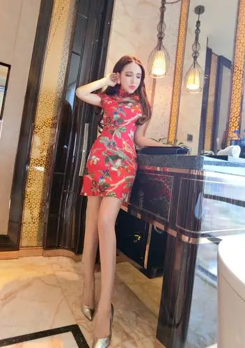 a329*复古性感修身显瘦连衣裙小开叉旗袍裙子