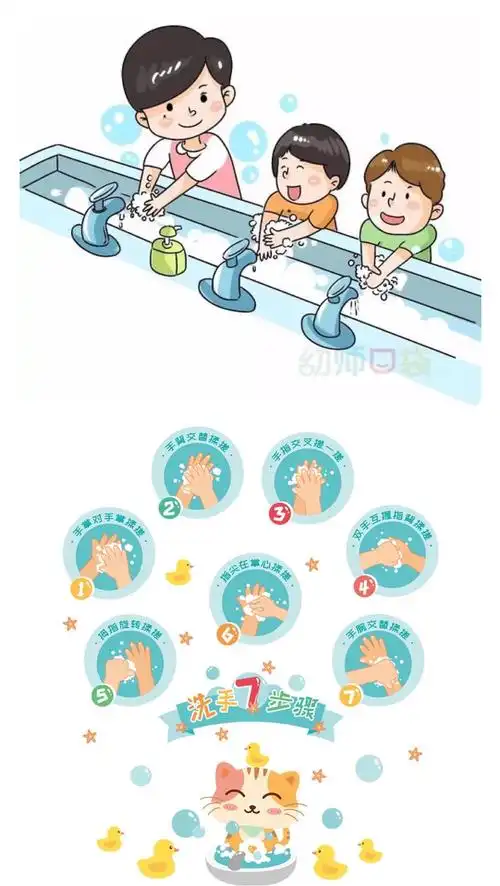 在幼儿园吃饭,喝水,洗手