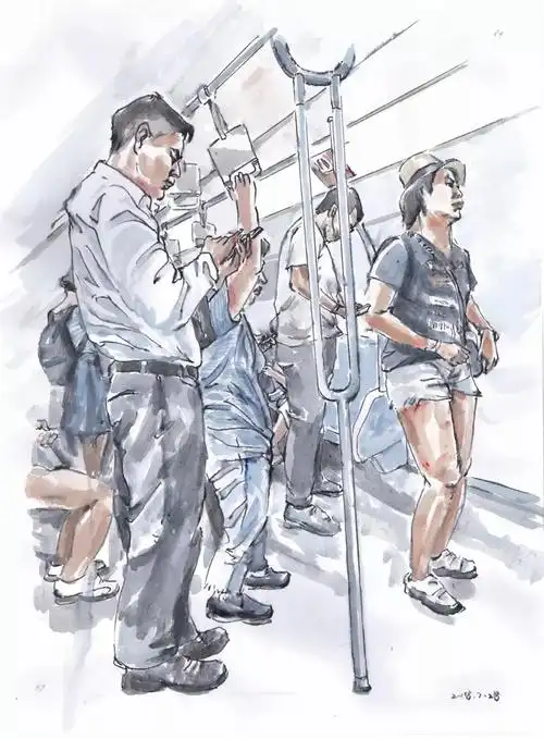 当你在乘地铁的时候他在悄悄地画你金伯文的速写人生