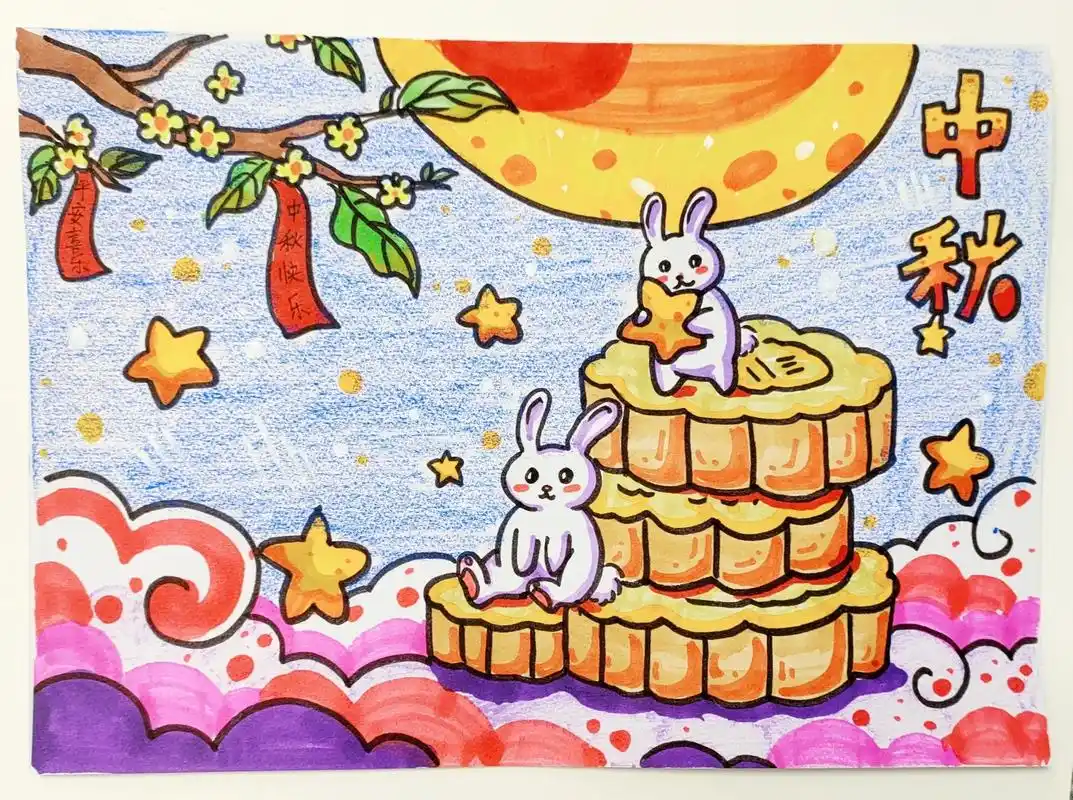 中秋节主题画.吃月饼喽～#中秋节主题画 #中秋节 #中秋节手 - 抖音