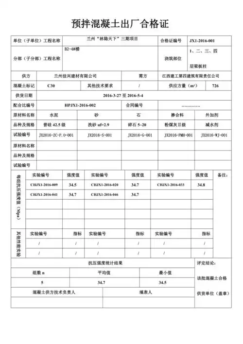 预拌混凝土出厂合格证