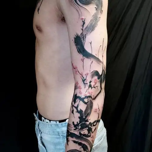 水墨花臂中国风_纹身吧社区 - 纹身大咖