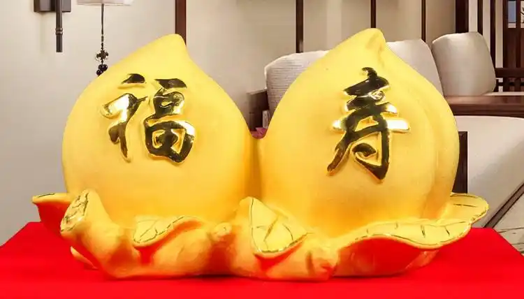 绒沙金黄金寿桃摆件贺寿礼物送爷爷送奶奶送长辈送老人生日礼物实用