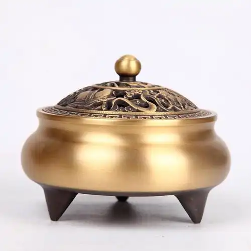 铜香炉大号宣德炉供奉三足带盖富贵熏香炉家用仿古供佛纯铜线香炉