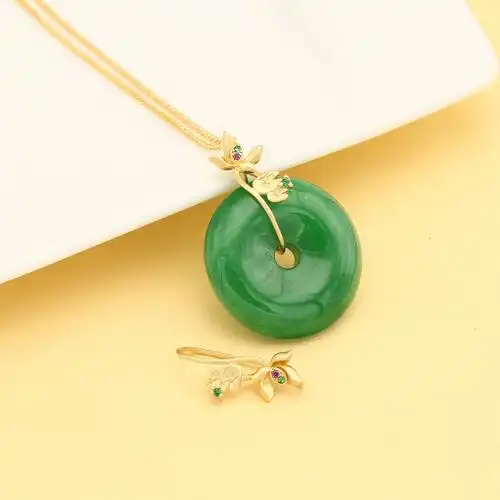 s925纯银镀古法金色平安扣夹扣银扣吊坠扣头扣子头