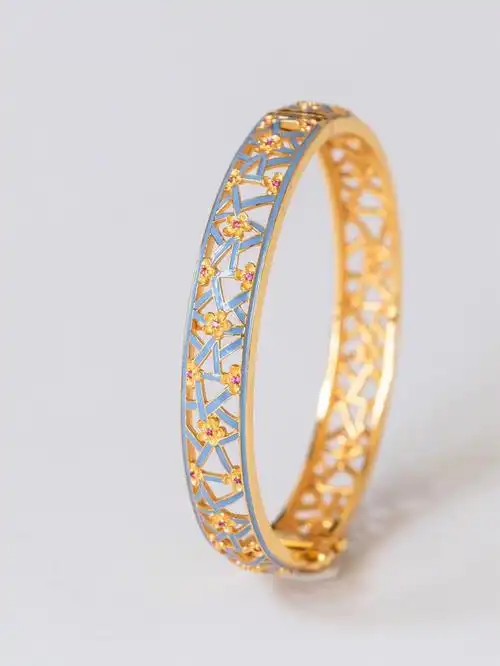 暗香疏影银镀金珐琅彩冰梅纹手镯