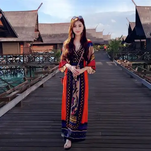 泰国风情旅游度假衣服夏女装潮牌连衣裙云南出游长裙子民族风服装