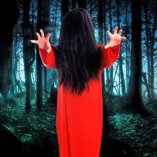 红衣女鬼面具鬼屋道具万圣节气氛道具节日整蛊吓人乳胶面具工厂恐怖片