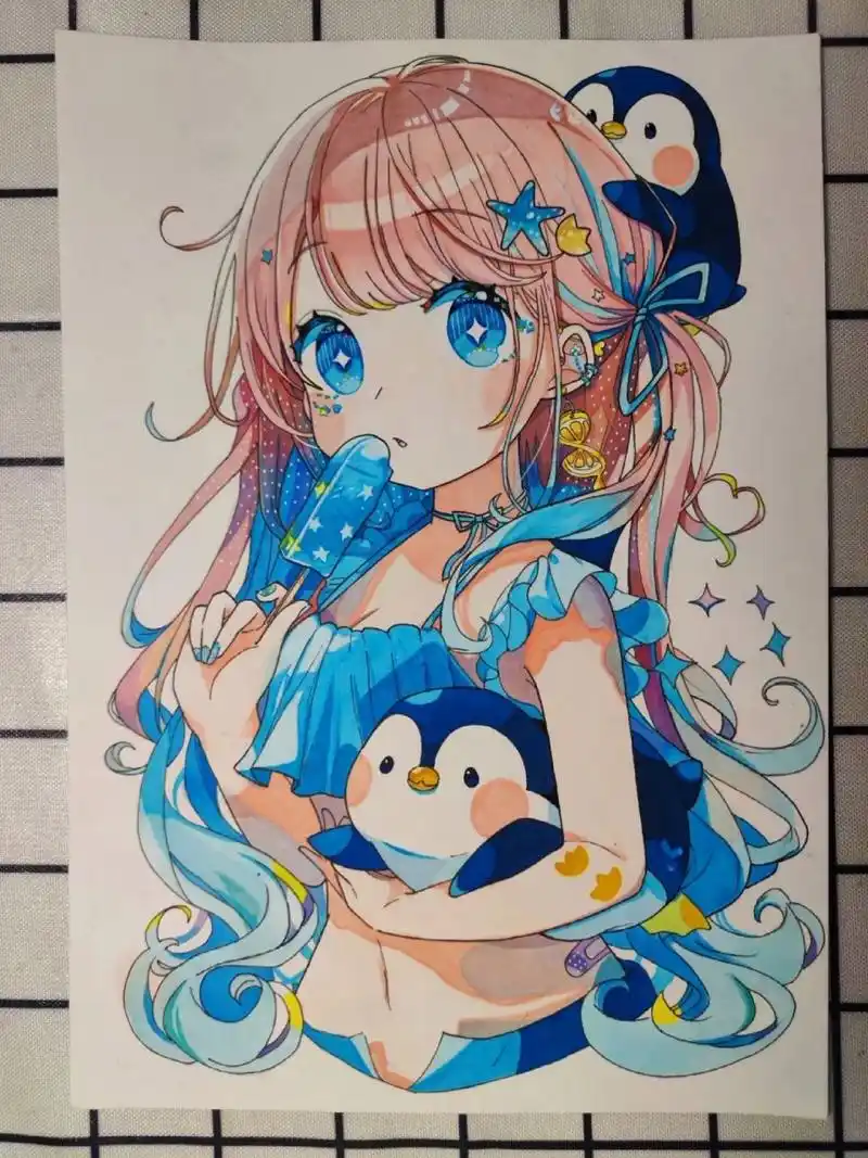 有事过段时间再继续更新了… 	 #马克笔手绘 #美少女手绘