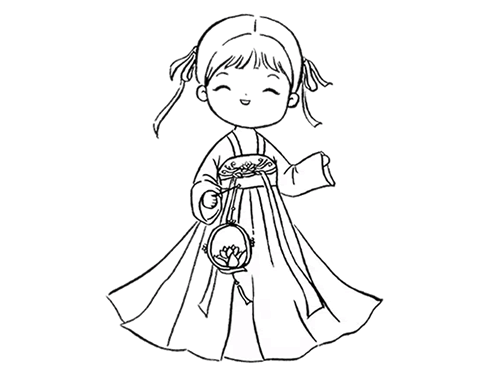 穿汉服的可爱小女孩简笔画