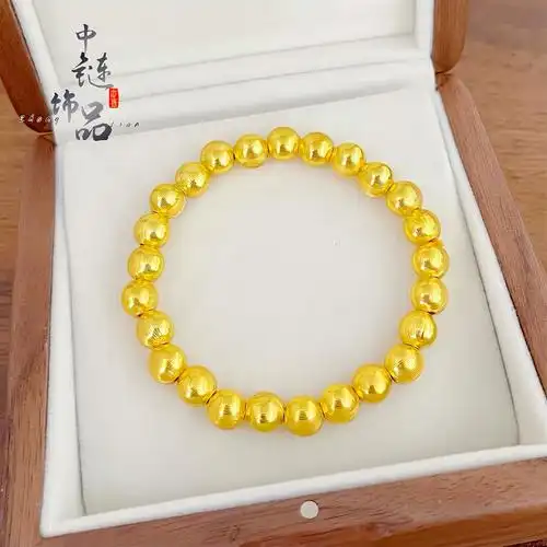 金店同款高保色古法沙金猫眼珠珠手链 复古金条纹珠珠手串diy配件