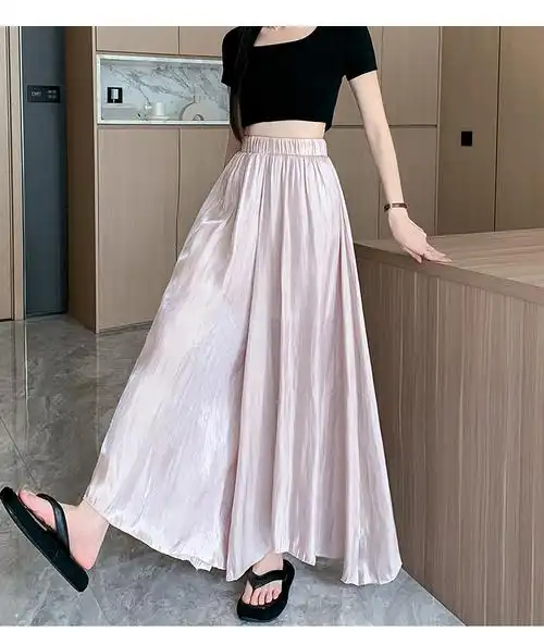 实拍2024春夏新款气质法式半身裙裤高腰中长款显瘦流光九分裙裤