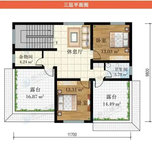 7*11米,三层新中式多露台别墅 全套设计图纸 - 乡村住宅在线