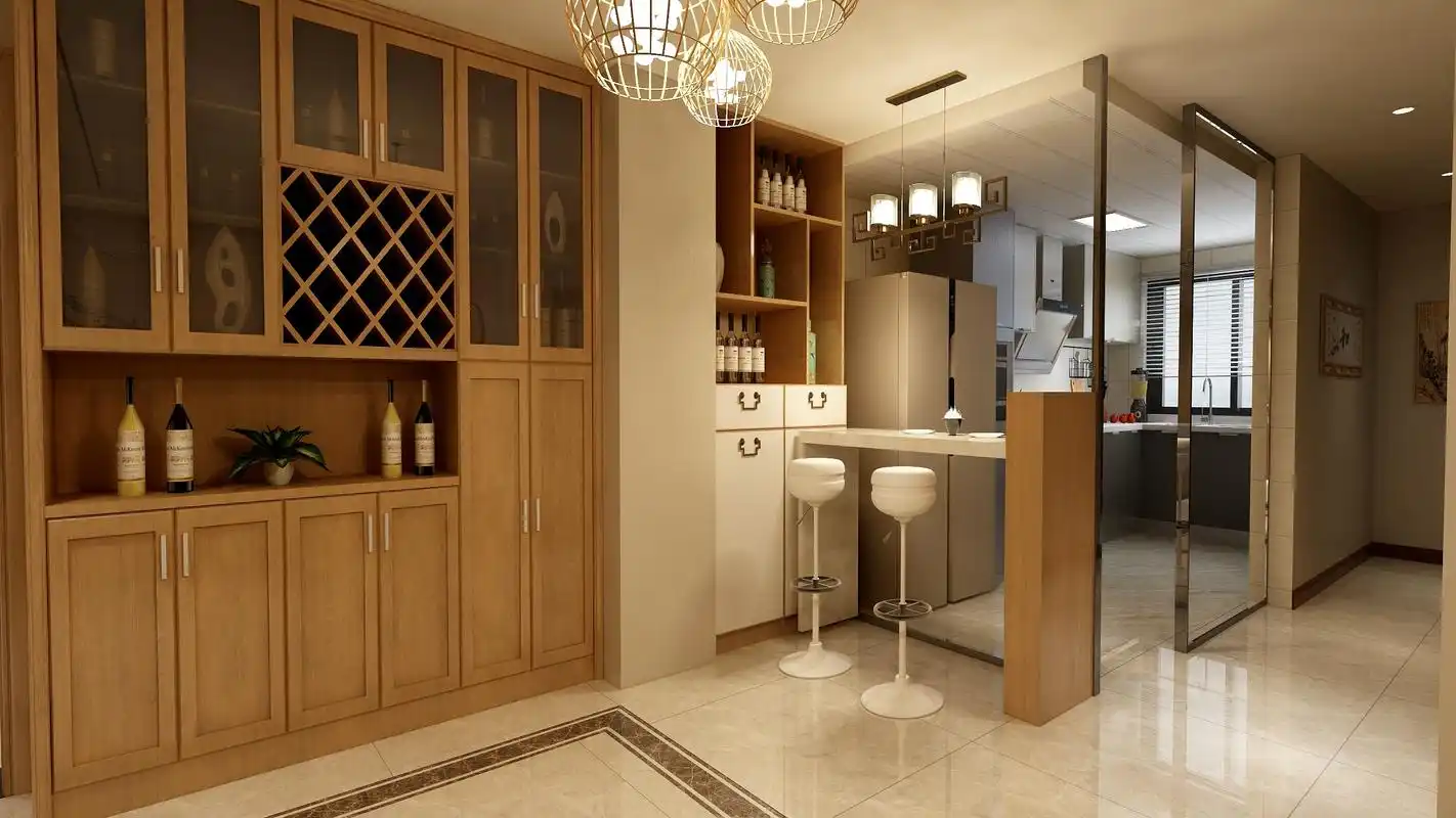 80㎡新中式装修吧台设计