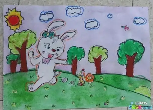 可爱的小白兔动物主题绘画作品欣赏_水彩画 - 5068儿童网