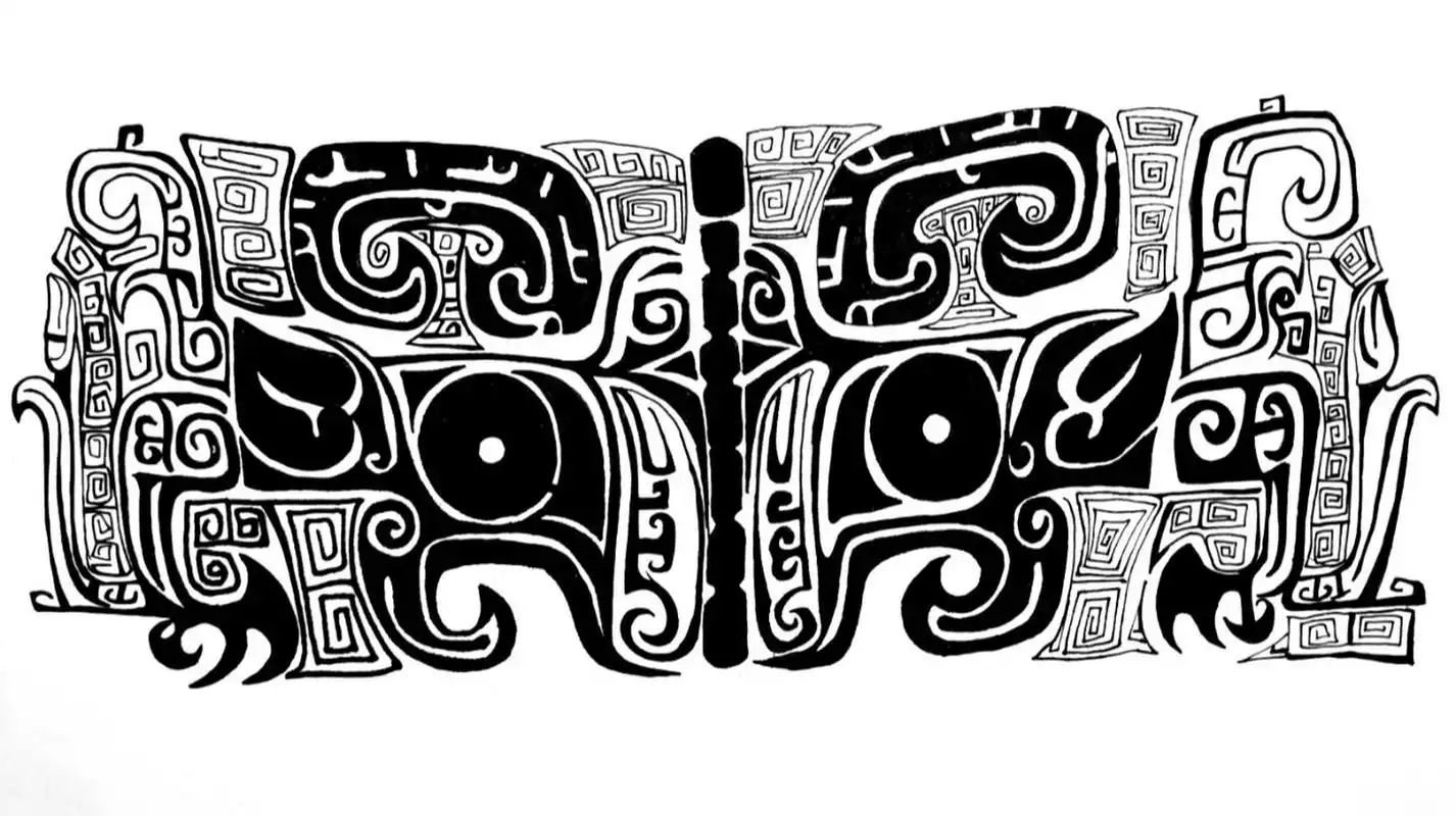 饕餮纹以及四神纹手绘 93饕餮纹: 这种纹饰最早出现在距今五千年前