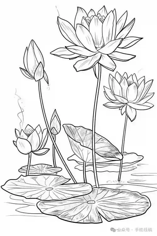 荷花的简笔画线稿资料,收藏备用