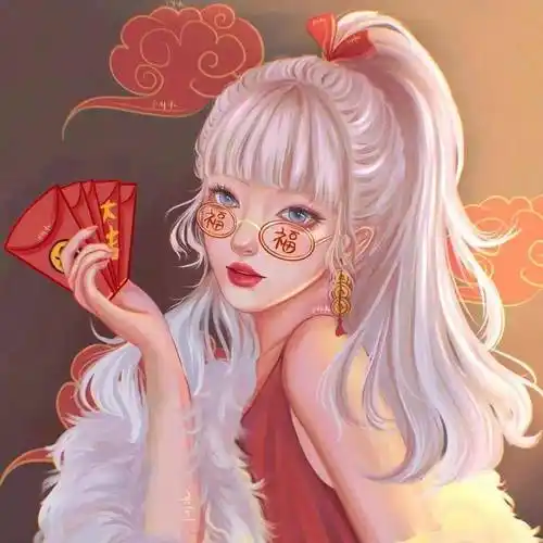 绝美手绘国潮风动漫女头新年红色头像