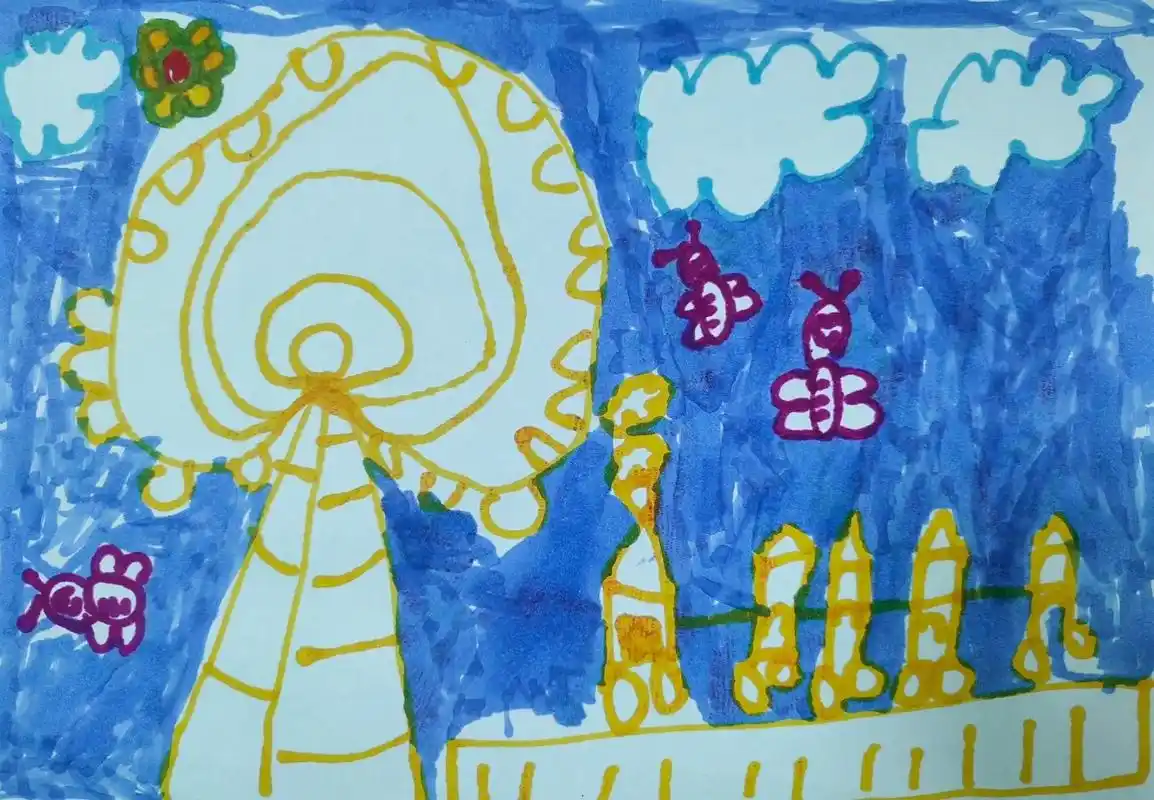 孩子们的画:游乐场99&城堡.对于低龄的孩子来说画画是一种表 - 抖音