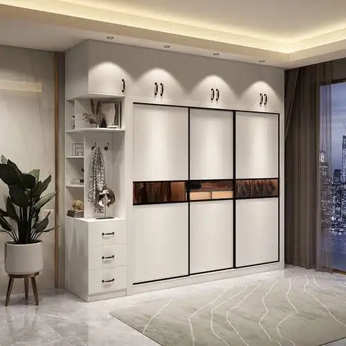 卧室推拉门衣柜家用现代大小户型三门大衣橱实木衣柜带梳妆台