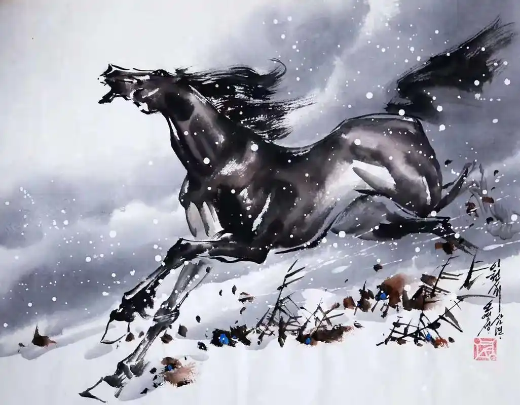 水墨画《马到成功》,吴永成
