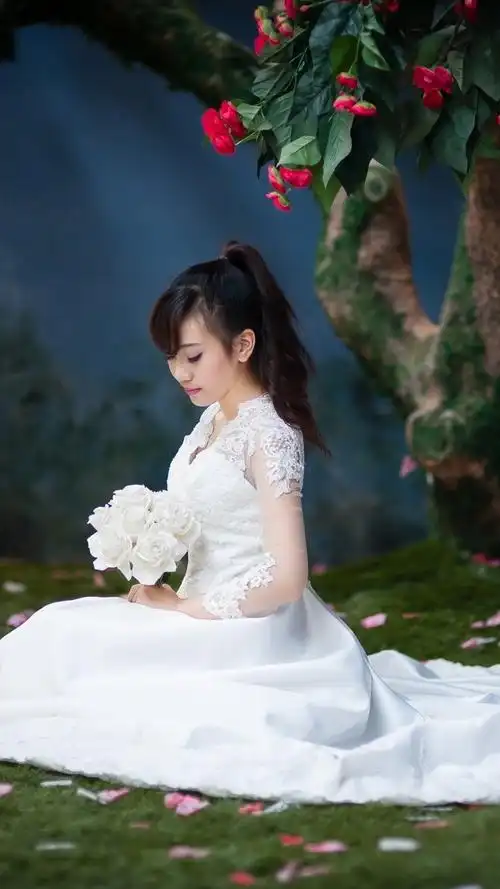 亚洲新娘,白色的裙子 750x1334 iphone 8/7/6/6s 壁纸,图片,背景,照片