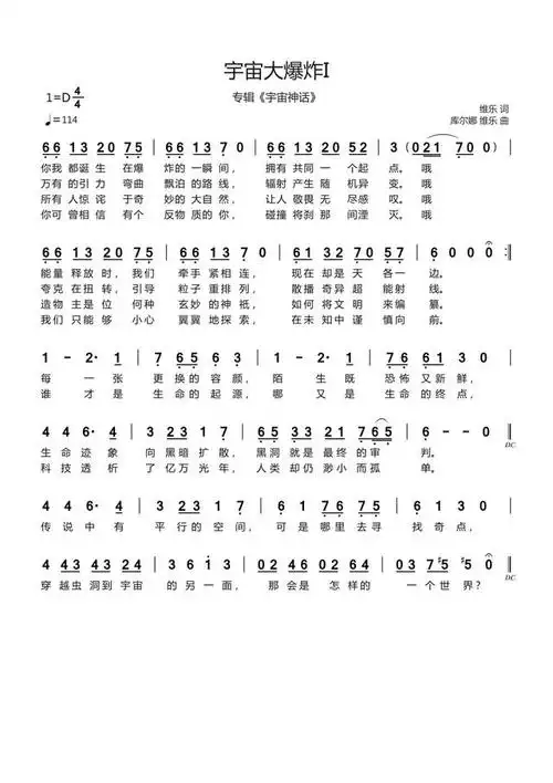 《宇宙大爆炸i》歌谱of《宇宙神话》