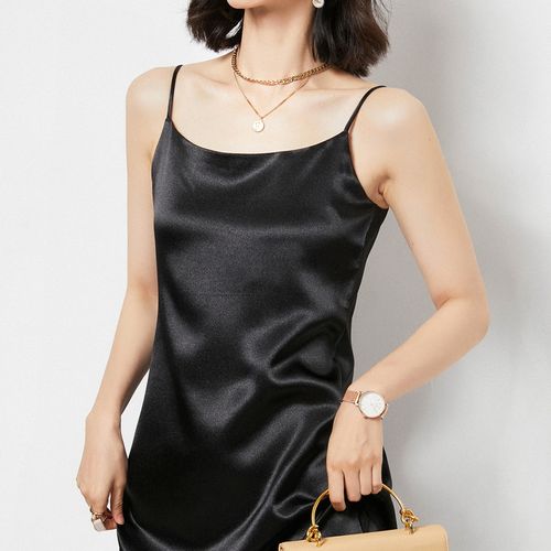 夏女士醋酸缎面连衣裙打底修身中长款名媛轻奢夏真丝吊带裙显瘦潮