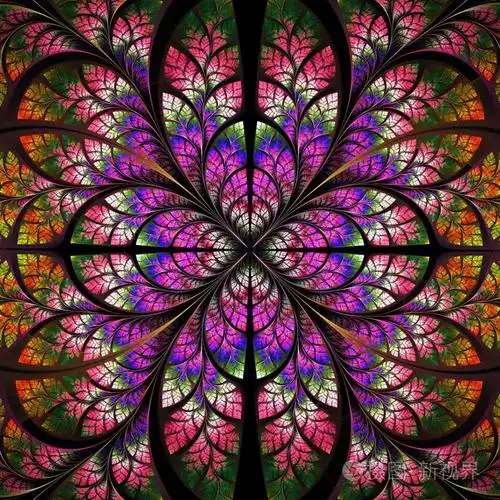 对称分形图案.集合-树的树叶.红色,pur