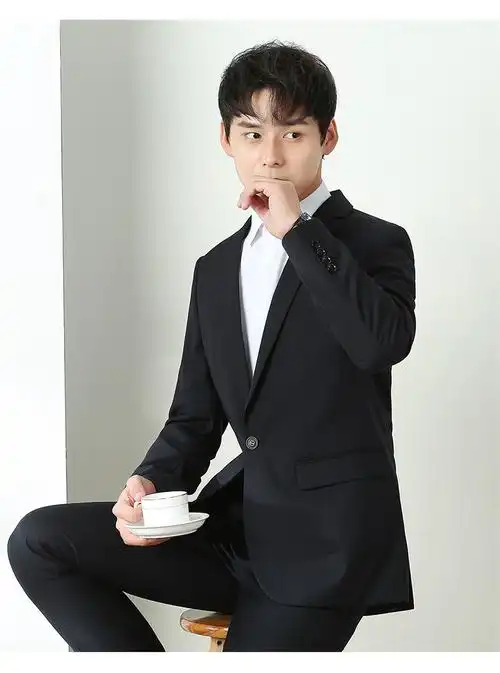 正装男大学生西装男套装商务正装大学生面试职业上班弹力西服结婚礼服