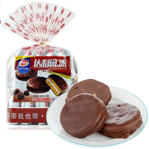 达利园 派 巧克力味注心蛋类芯饼干 巧克力派 300g西式糕点零食品