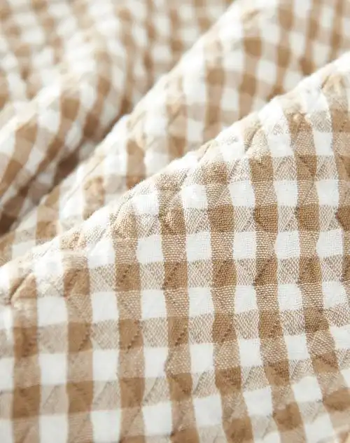 150*200cm梭织纯棉盖毯卡其小格