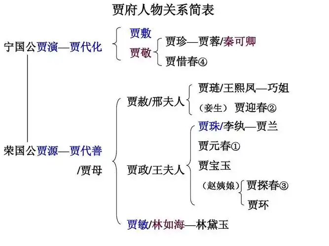 贾府人物关系简表 贾敷 宁国公贾演—贾代化 贾敬 贾珍—贾蓉/秦可卿