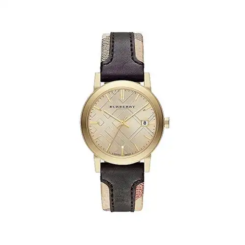 博柏利burberry手表男士时尚圆盘日历皮带腕表休闲表情侣表石英表女bu