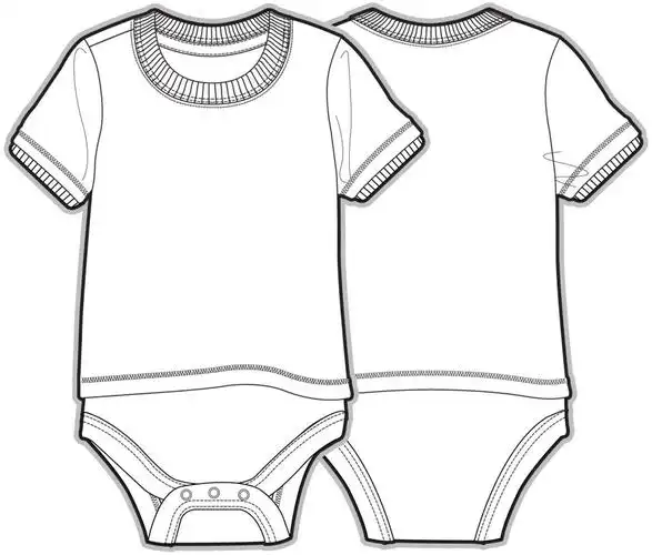 连体衣服婴儿服装设计线稿矢量素材