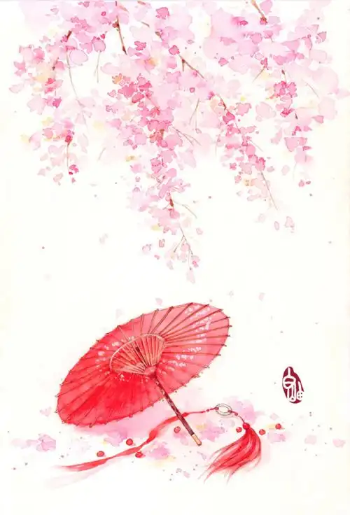 唯美古风 油纸伞 手绘 白岫