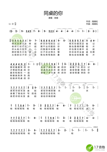 同桌的你简谱 老狼 d调高清版_简谱_17吉他网