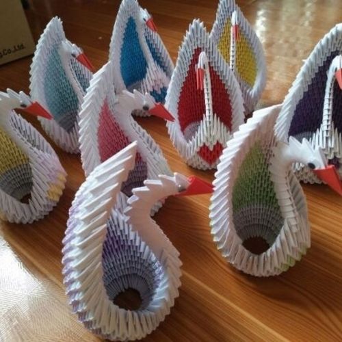 天鹅手工作业三角插折纸制作美术礼物儿童创意立体三角折纸成品