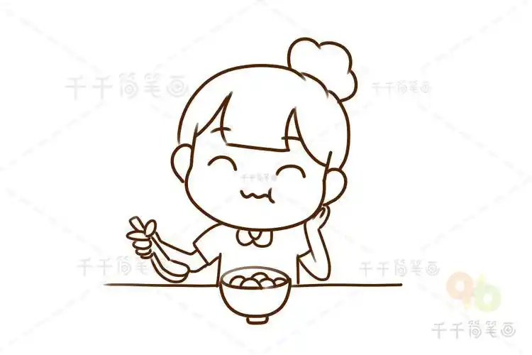拿着吃的小女孩简笔画