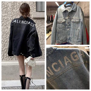 balenciaga/巴黎世家 后背水钻烫钻字母logo牛仔夹克男女宽松外套