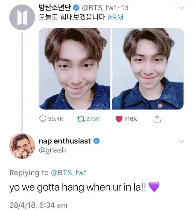 180429 世界弹再添好友 billboard热百歌手gnash与成员推互关