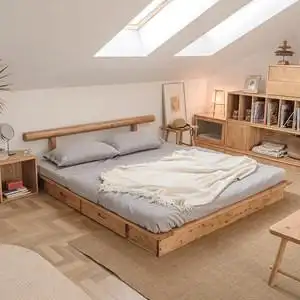 实木床主卧日式双人床简约榻榻米高箱床阁楼床地台床矮床原木家具