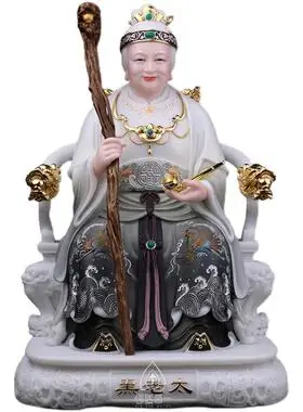 吾空铁刹山黑老太黑妈妈像实心汉白玉神像家用摆件12寸16寸19寸26